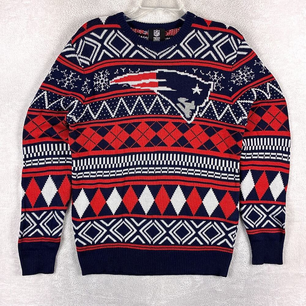 NFL New England Patriots Sweater Mens M Red Blue Fair Isle Preppy Ski Football